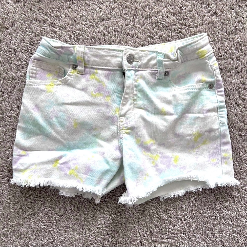 Pastel Tie Dye White Denim Cut-off Shorts Girls size 10/12 large
